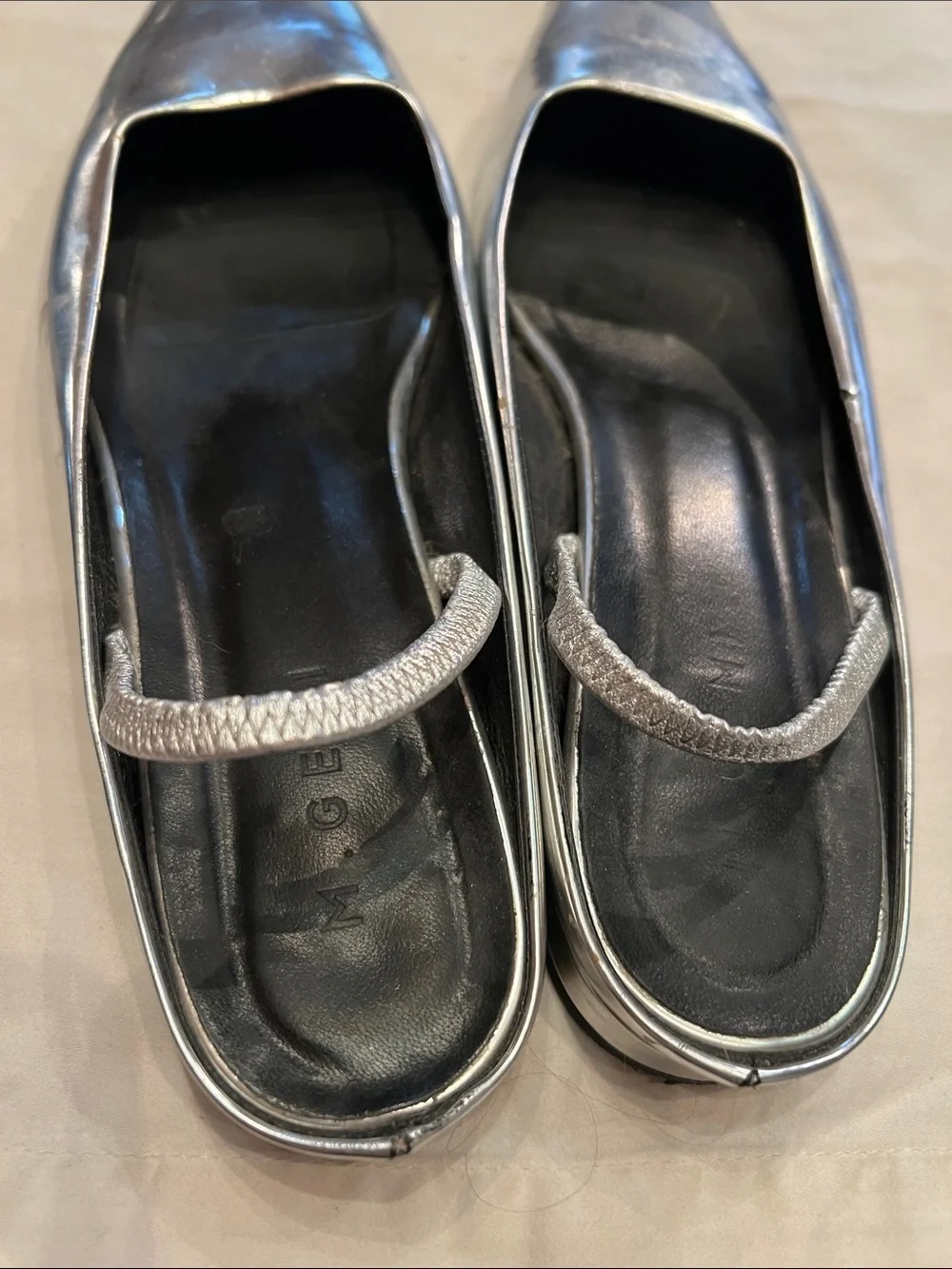 Metallic Silver Square-Toe Slingback Flats for Women
